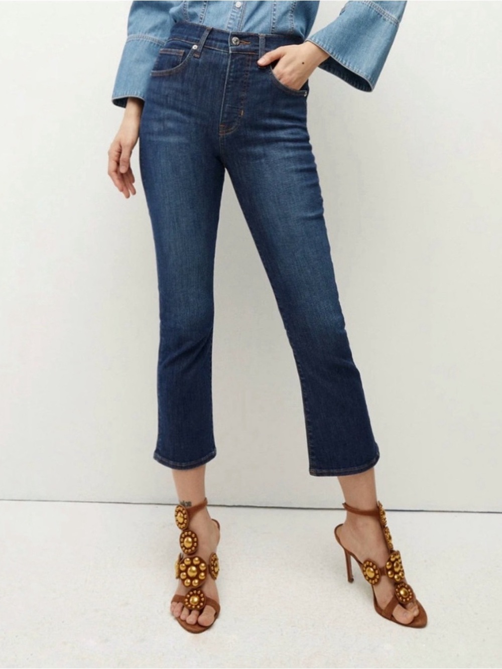 Veronica Beard Carly Kick Flare High Rise Bright Blue Jeans Size 27 4